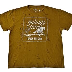 NWT Johnny Cash I Walk the Line T-Shirt Distressed Women L